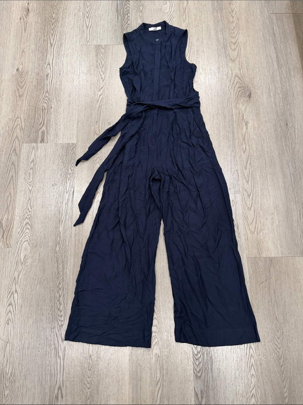 Reiss Sleeveless Navy Belted Wide-Leg Jumpsuit